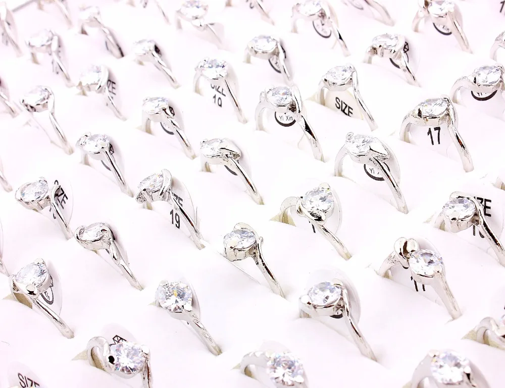 Wholesale Lots Job 20Pcs White Crystal Rhinestone Women Rings Engagement Wedding Party Gift Fashion Jewelry HOT 5