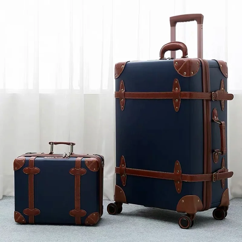 Ретро soild Цвет дорожная сумка прокатки багажные наборы, 1" 20" 2" 28" размер женщины и мужчины тележка чемоданы сумки с колесами - Цвет: blue(set)