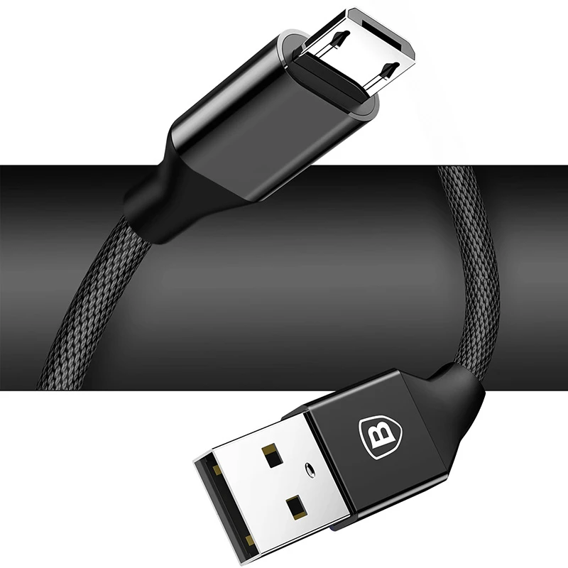 Baseus Micro USB кабель для samsung S7 S6 Синхронизация данных Быстрая зарядка USB кабель для Xiaomi Redmi 4X Note 4 htc Micro USB зарядный кабель - Цвет: Black