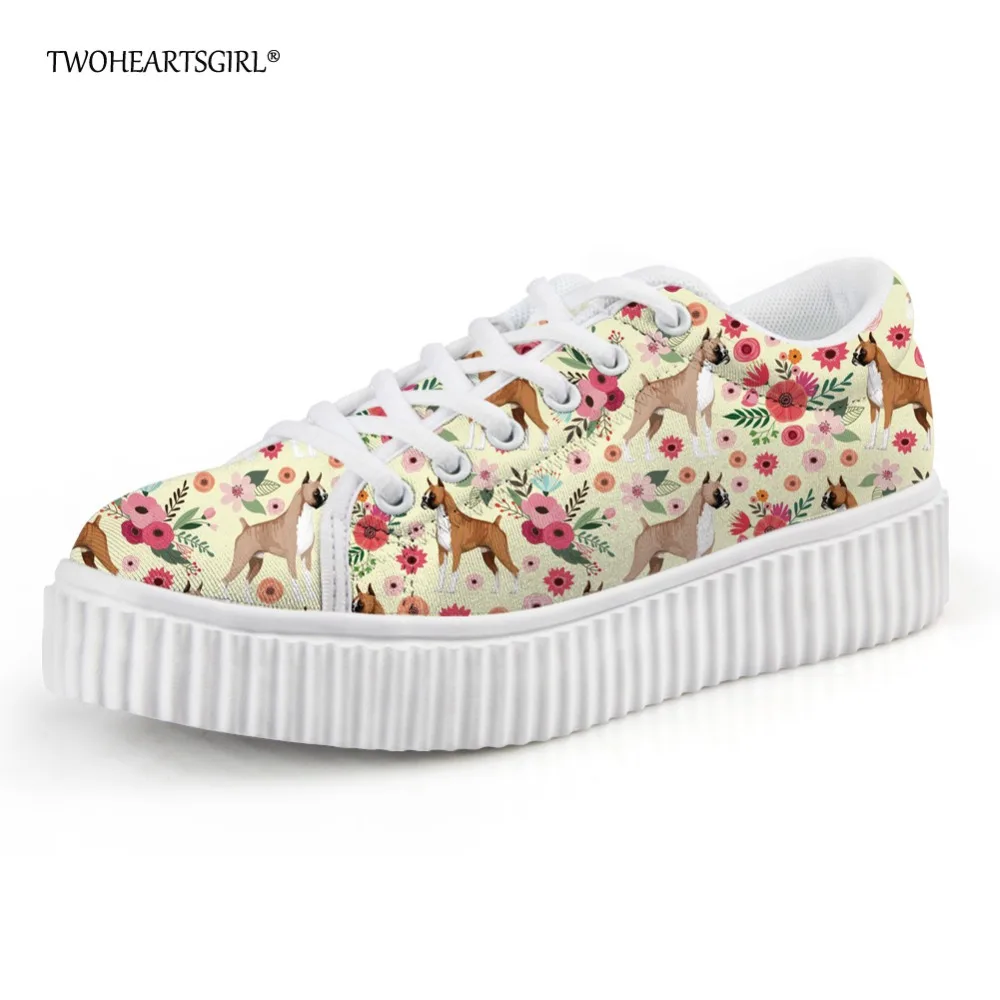 

Twoheartsgirl Cute Boxer Flower Women Shoes Plus 35-41 Ladies Flat Creepers Pretty Breathable Women Round Toe Flats Creepers