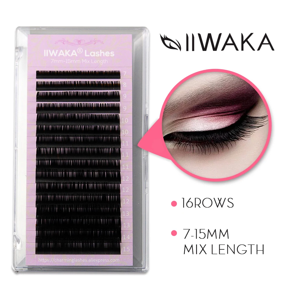

IIWAKA Lash Individual Silk Lash 7-15mm Mix Length Eyelash Extension Mink False Eyelashes Soft