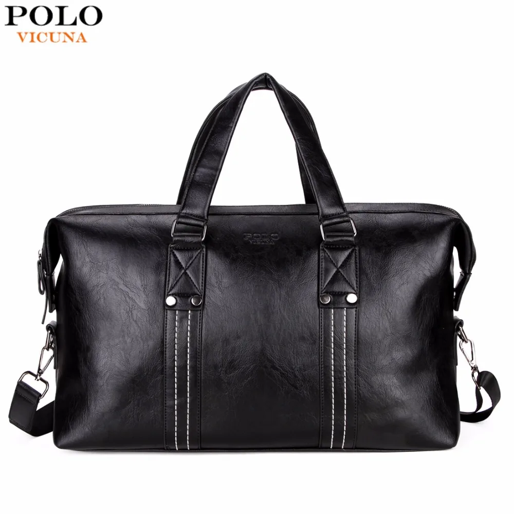 

VICUNA POLO Men Travel Bags Leather Big Capacity Black Travel Handbag Vintage Brand High Quality Packing Cubes For Business Man