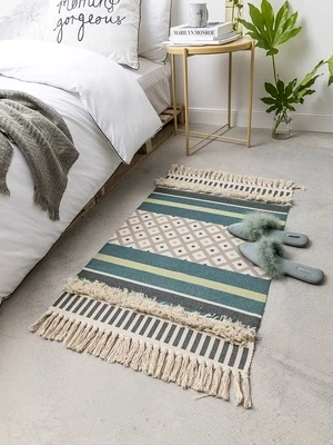 Простые хлопковые ковры в скандинавском стиле для гостиной, спальни, специальный модный коврик с кисточками, коврик для двери, дивана, стола, стула, коврик