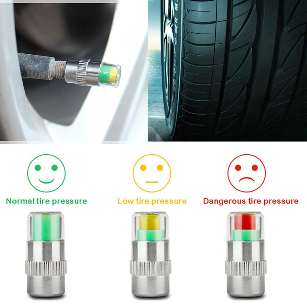 

2.0 2.2 2.4 Bar Car Tire Pressure Monitor Valve Stem Cap Auto Sensor Indicator Diagnostic Tools Kit Air Alert 4PCS