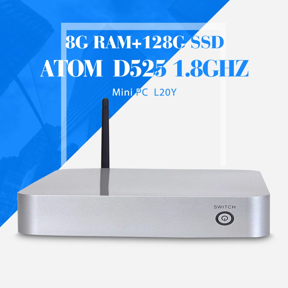 Mini PC D525 Laptop Computer Single Lan Mini PC Computer Cable Tablet DDR3 RAM 8G 128G SSD Support HD Video Window 7/8.1