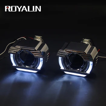 

ROYALIN DRL LED Angel Eyes White Bi Xenon Mini Projector Lens H1 Head Light For Auto H4 H7 Lamps Retrofit W/ Flatboy Shrouds 2.5
