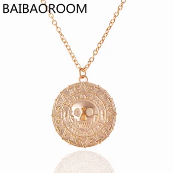 

12pcs Pirates Of The Caribbean Necklace Jack Sparrow Aztec Coin Medallion Vintage Gold Bronze Pendant