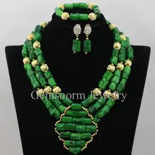 Чудесные зеленые нигерийские коралловые бусины свадебный ювелирный набор Дубай золотые коралловые для невесты ожерелье ювелирные изделия CNR389