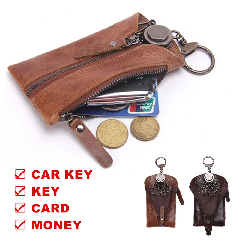 Genuine Leather Key Wallet Women Keychain Covers card Holder Zipper