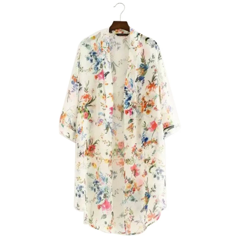 Boho Vintage Women Floral Loose Shawl Kimono Cardigan Chiffon Coat Cover Up Tops