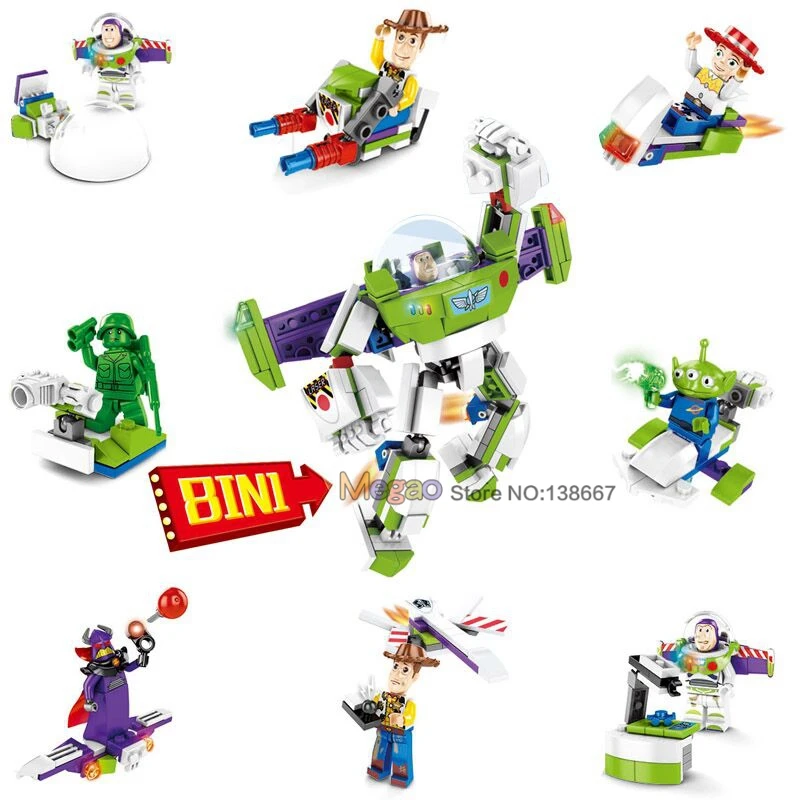 

8pcs/lot Toy Story 4 Action Set Building Blocks Woody Buzz Lightyear Aliens Jessie Models Brick Toys For Children Gift