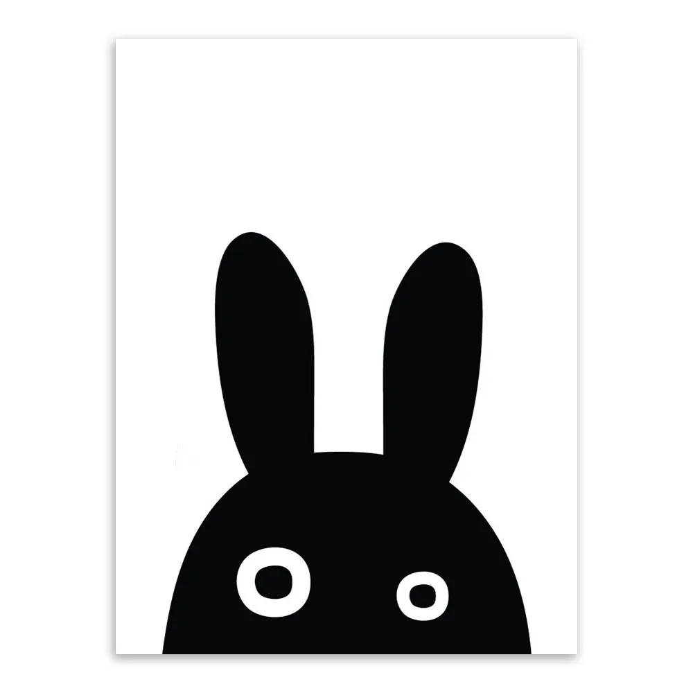 Черно-белые Kawaii животные Медведь Кролик постеры принты скандинавские детские комнаты настенные художественные картины Домашний декор холст живопись без рамки - Цвет: Rabbit