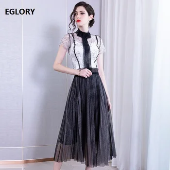 

3 Piece Set 2019 Summer Sexy Party Suits Women Tassel Lace Tops Blouse+Strap Vest Top+Polka Dot Mesh Long Maxi Skirt Set Female