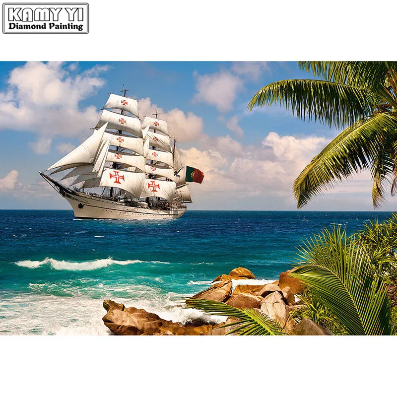 Castorland-C-103430-Puzzle-1000-Teile-Segelschiff-Tropen-Küste