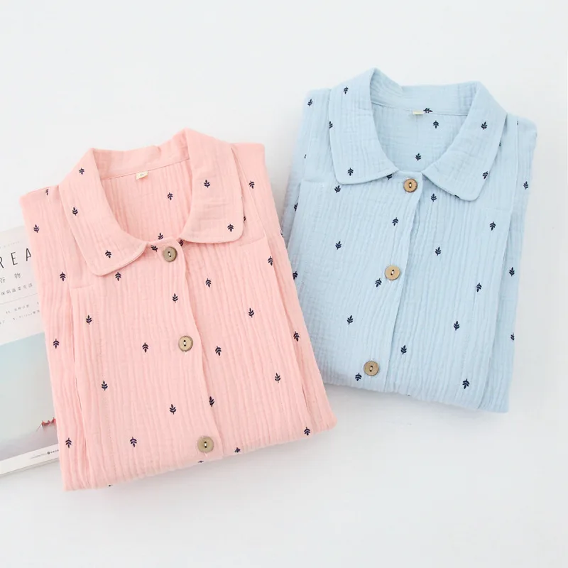 

2018 Spring And Autumn New Maternity Turn-down Collar Polka Dot Cotton Top + Pants Pajamas Two-piece Suit