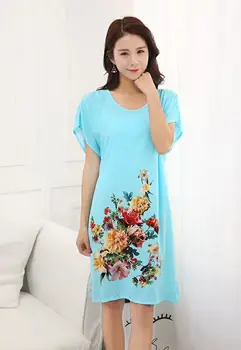 

Hot Sale Light Blue Cotton Women's Nightdress Chinese Style Female Robe Dress Flower Sleepwear Nightgown Nightwear BATH ROBE