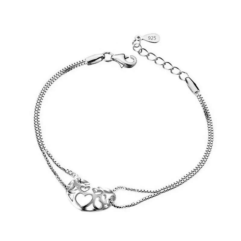 

Simple Hollowed out Sculpted Heart Bracelet Bangle For Women Silver Plated Box Chain Cuff Jewelry Gift Dropshipping