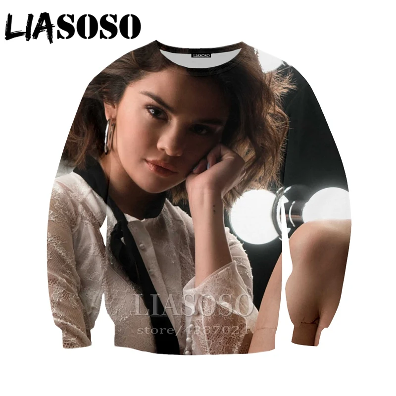 LIASOSO новые женские толстовки с капюшоном Selena Gomez 3D принтом мужские зимние Аниме