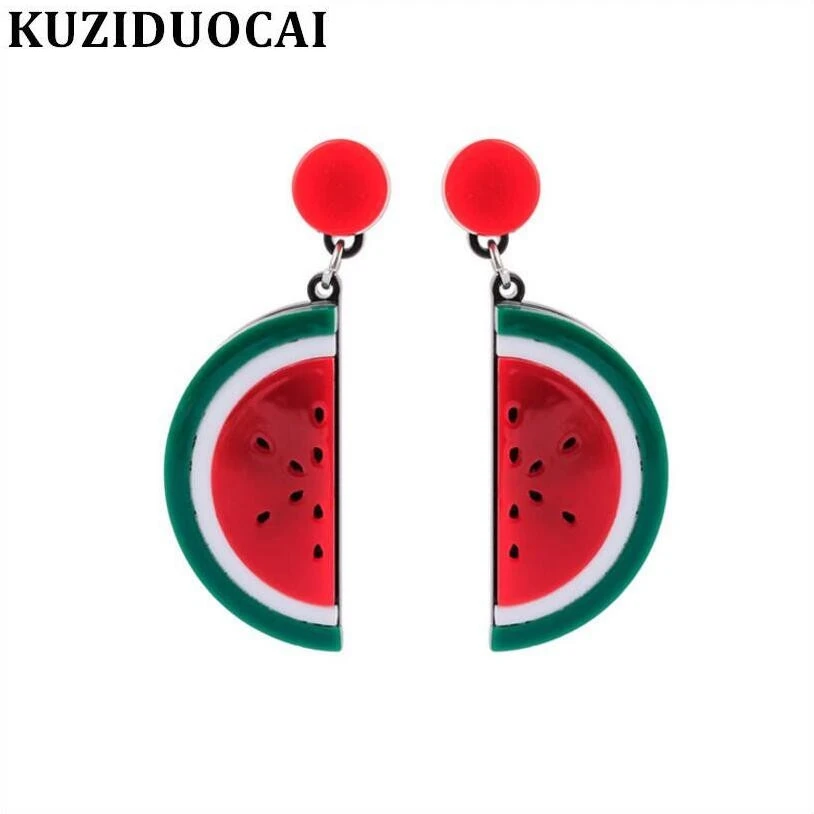 

Kuziduocai New Fashion Jewelry Acrylic Sheet Watermelon Fruits Stud Earrings For Women Gifts Statement Brincos Pendientes E-311
