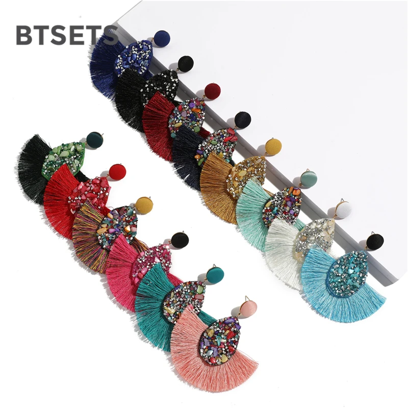 BTSETS Colorful Crystal Tassel Earrings For Women Charm Earings Fashion Jewelry Wedding Bridal Statement Fringe Earring
