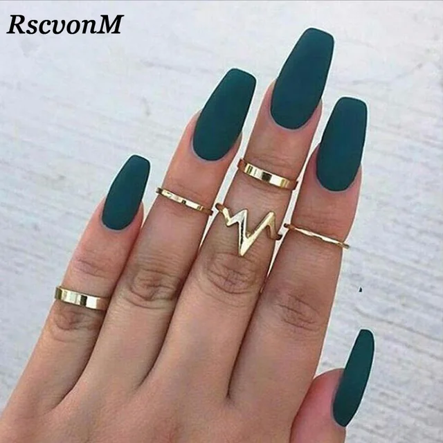 RscvonM 5Pcs/Set Punk Rock Gold Stack Plain Band Midi Mid Finger Knuckle Rings S RscvonM 5Pcs/Set Punk Rock Gold Stack Plain Band Midi Mid Finger Knuckle Rings S