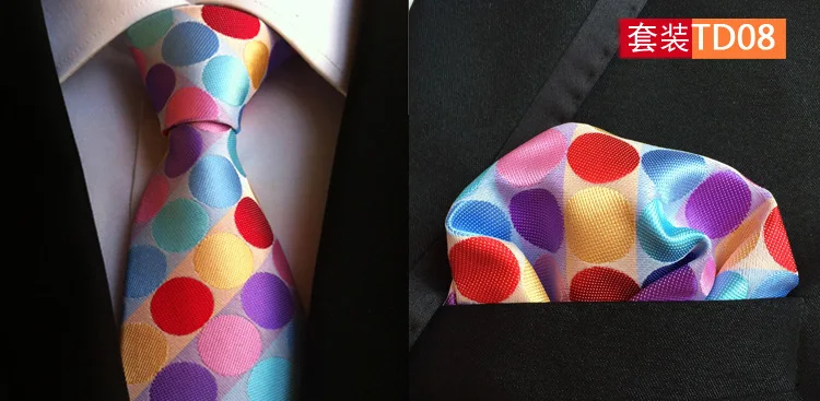 

New Design Polka Dot Silk Tie Set for Men 8cm Tie Men Handkerchief Necktie CravatePocket Square Hanky Suit Set Wedding Party Tie