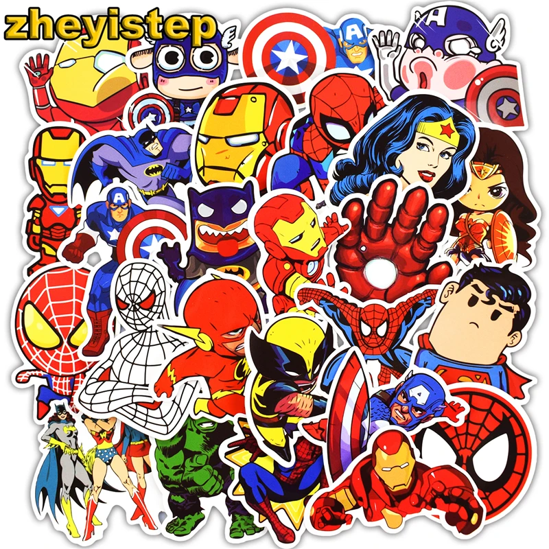 

50 Pcs Super Hero Stickers for Luggage Laptop Skateboard Bicycle Motorcycle Car Guitar Kids Decals Funny JDM Waterproof Sticker