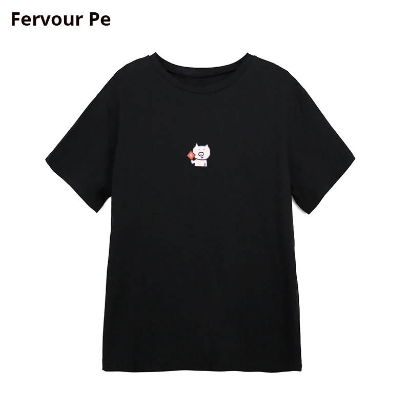 Women's Clothing T-shirt concise style personality Cartoon printing Short sleeve Slim Loose Style Tee Pure cotton Shirt Female