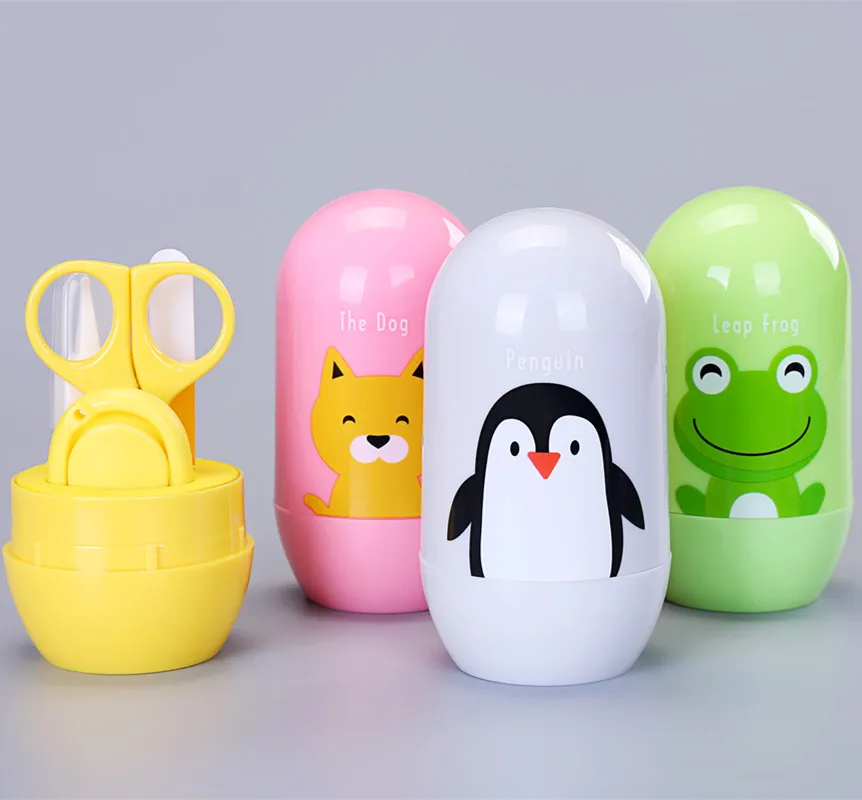 

4 pcs Baby Healthcare Kits Baby Nail Care Set Infant Finger Trimmer Scissors Nail Clippers Cartoon Animal Storage Box for Travel