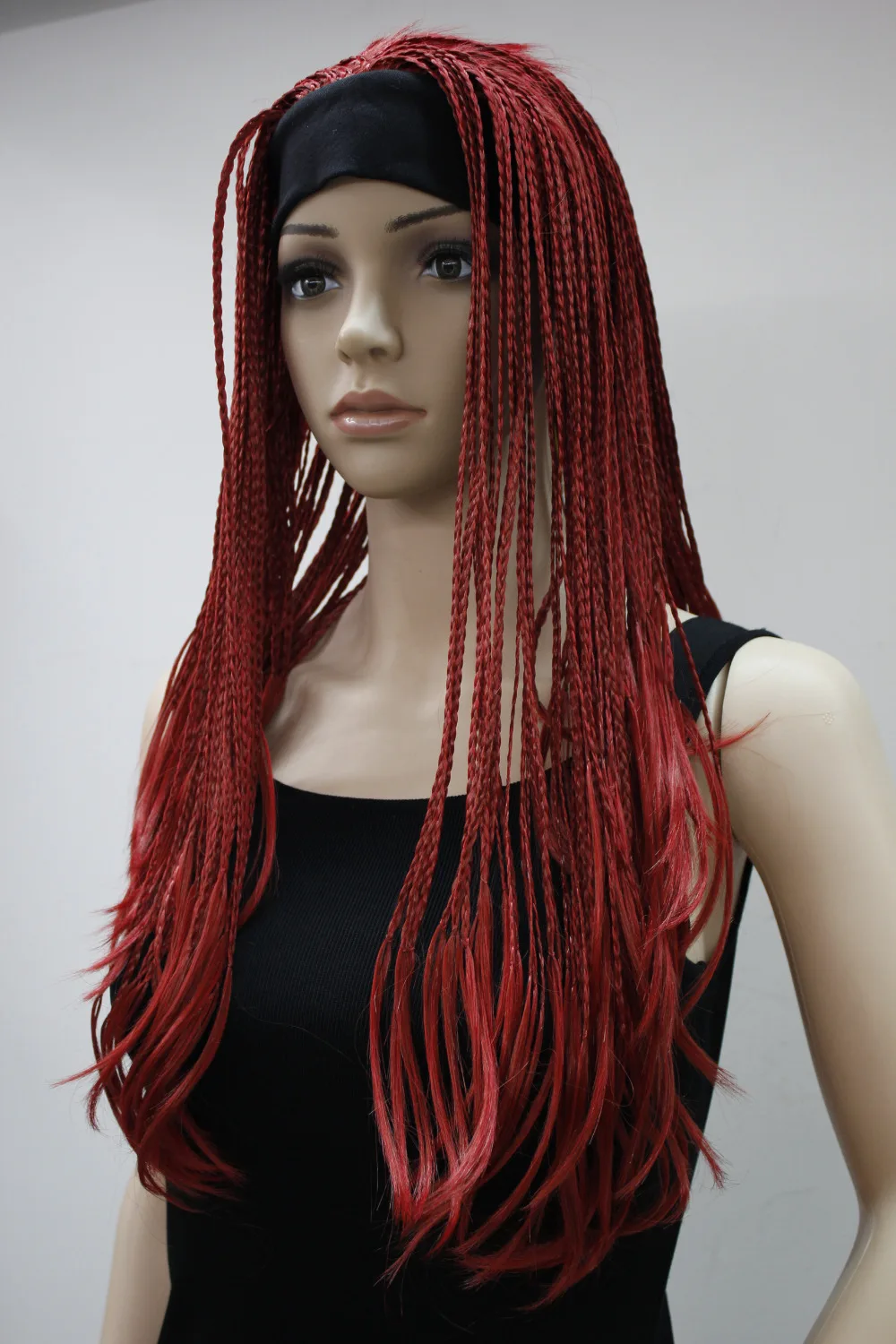 Ladies Dark red 3/4 wig with headbands straight long braid half wig