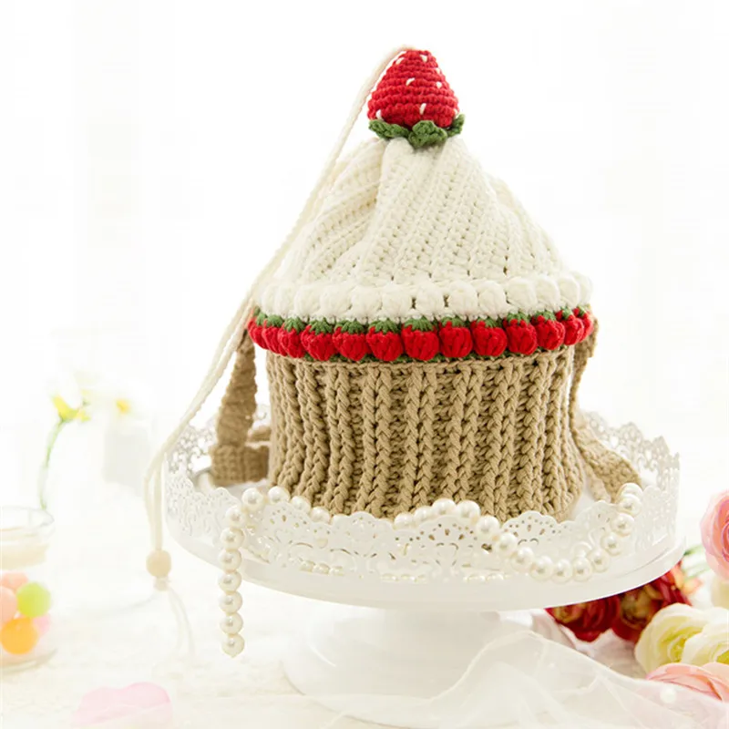 

[RUBI DIY] Knitting rough knitting process strawberry cake style bag crochet bag Handmade by RUBI