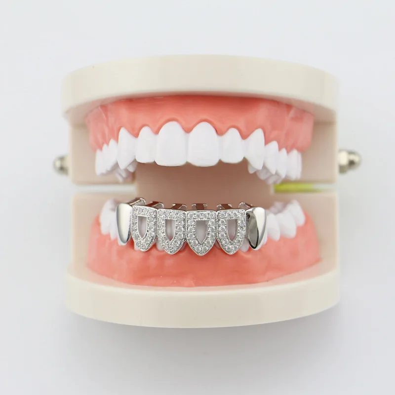 Factory Bottom Price Gold Color Teeth Grillz CZ Paved Bottom Grills Hip-hop Tooth Dental Grills US UK Popular Teeth Caps Jewelry (4)