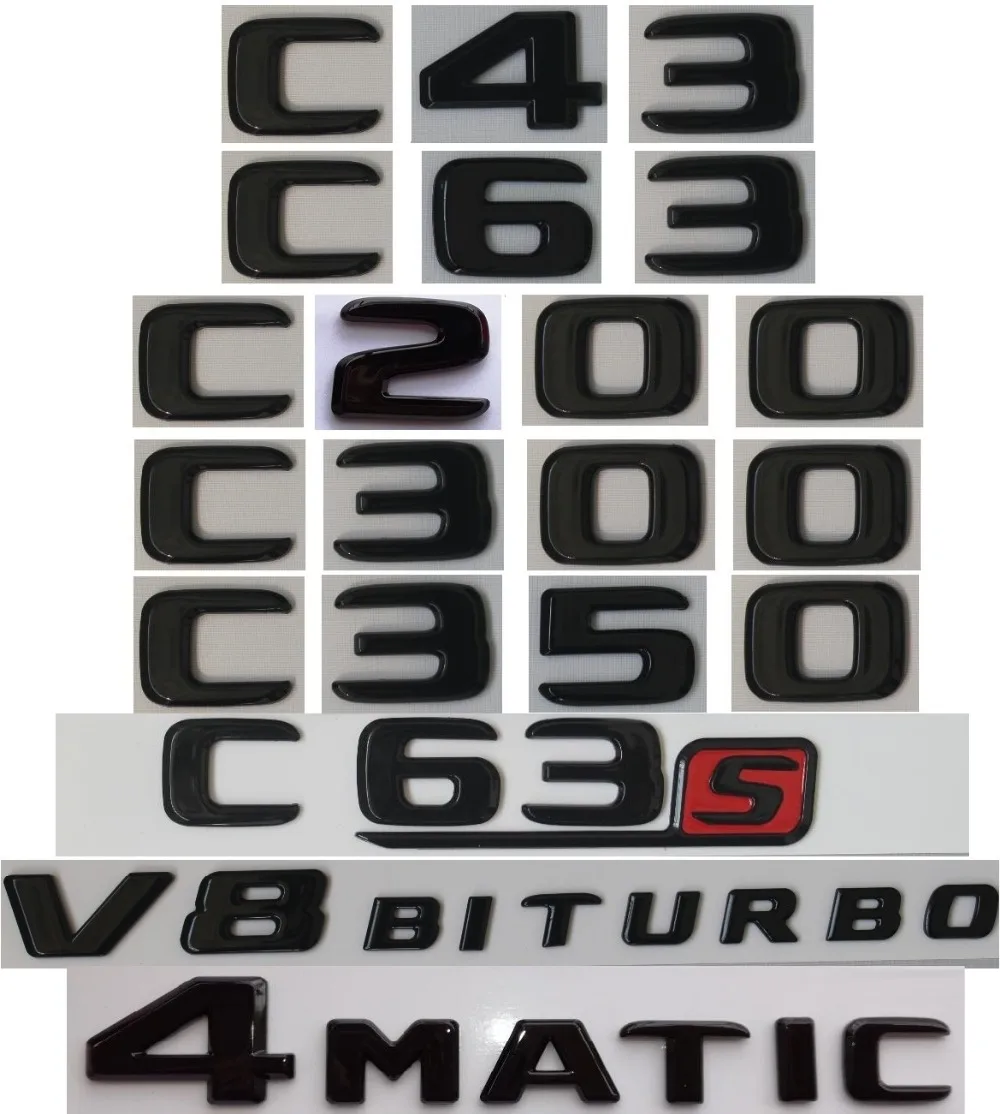 Глянцевая черная эмблема для багажника Mercedes Benz C43 C63 C63s C300 C350 4matic AMG V8 BITURBO 2017