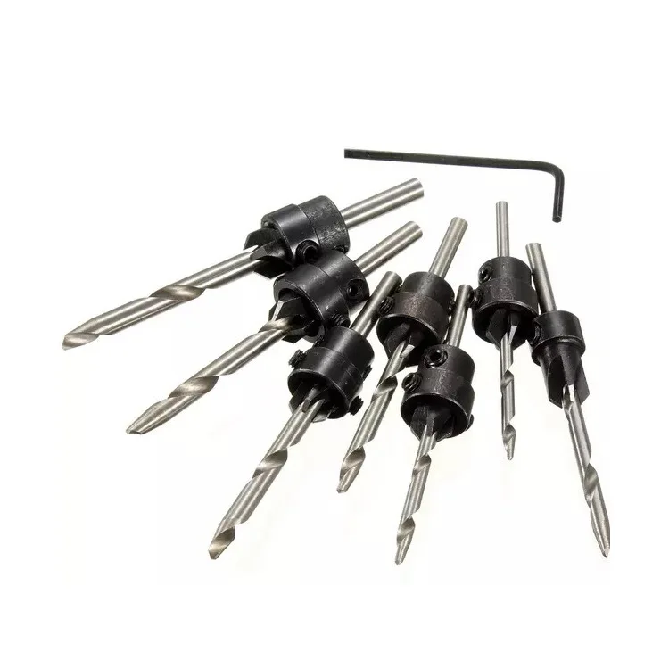 BINOAX 22pc Tapered Drill Bits Countersink Set Stop Collars Hex Key Wood Pilot Hole DIY Woodworkers
