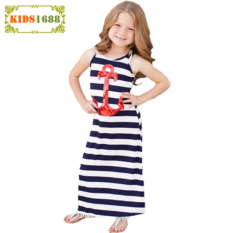 

Summer Style Baby Girls Dresses Kids Clothes 2016 Brand Children Dress for Girls Clothes blue stripes Princess Dress Christmas