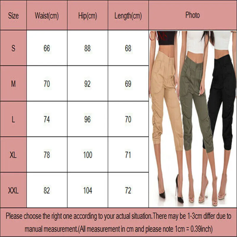 Женские повседневные узкие брюки с высокой талией с карманами 3/4 брюки-карго