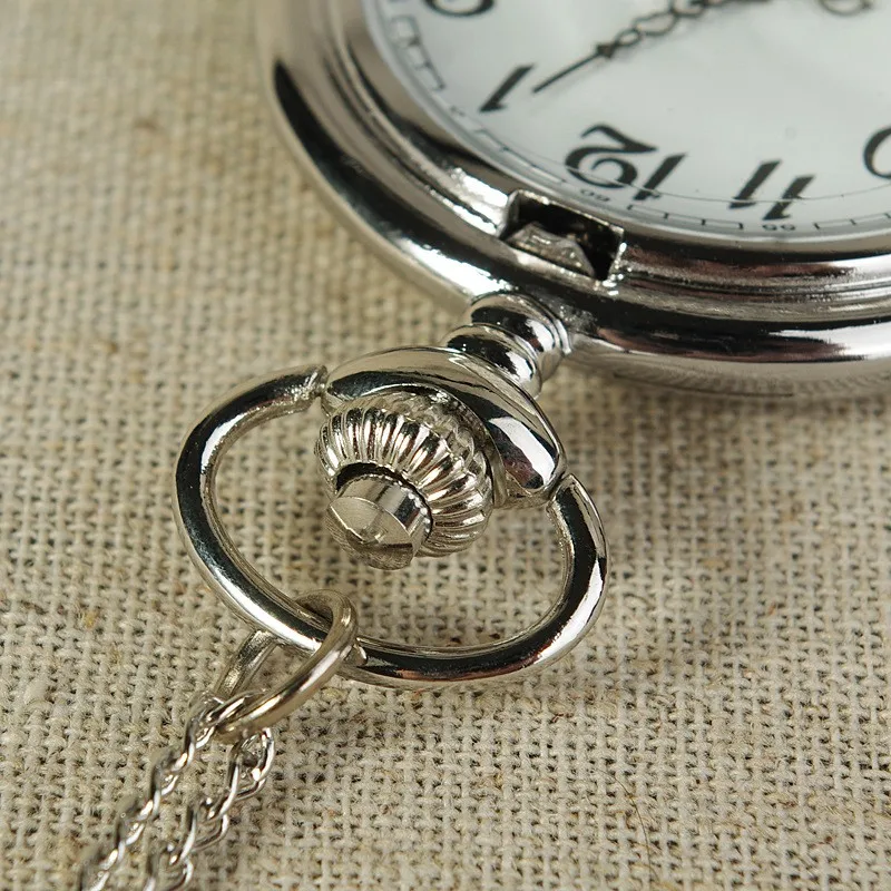 Полированное Серебро карманные часы минималистский дизайн белый задний план черный циферблат с римскими цифрами кулон часы повседневное