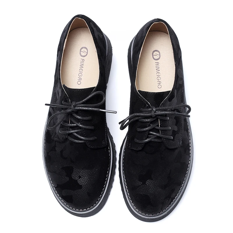 IM4_70561AIMEIGAO Spring Autumn Lace-up Flat Platform Shoes Thick Bottom Women Casual Shoes British Style Women Brogue Shoes
