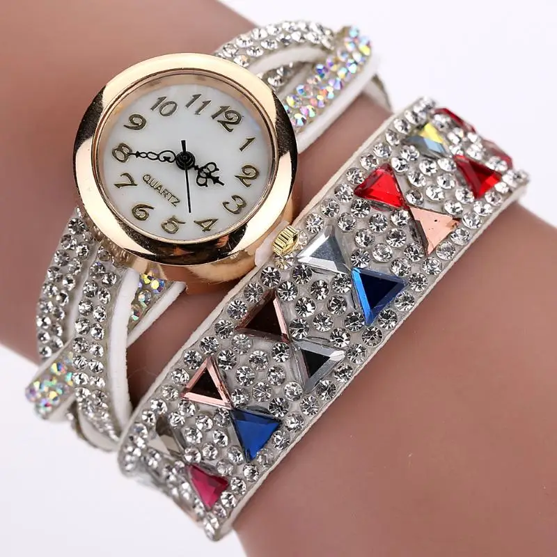 Модные дешевые Для женщин часы горный хрусталь наручные женские кожаные водонепроницаемые кварцевые часы relogios femininos baratos