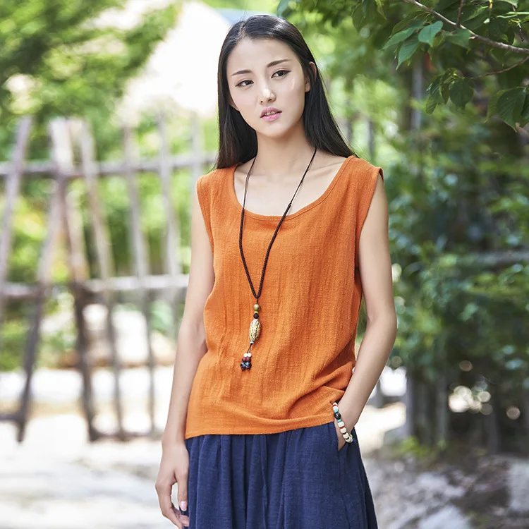 

2018 spring and summer women's tank tops new bamboo knot hemp art fresh and simple original cotton and linen vest BXF2092