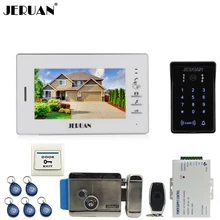 JERUAN Home 7“ TFT video door phone intercom system kit RFID waterproof touch key password keypad Camera + Electronic Lock(NO)