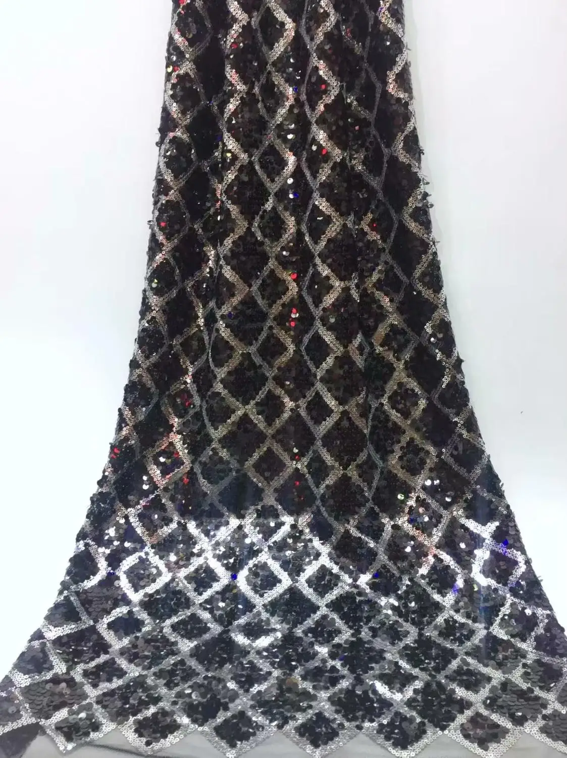 Latest African Sequins Lace Fabric Gold Sequined Evening Party Dresses Material Indian Tissu Black Mesh Tulle Net Laces Y7 | Дом и сад