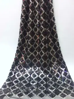 

Latest African Sequins Lace Fabric Gold Sequined Evening Party Dresses Material Indian Tissu Black Mesh Tulle Net Laces Y7