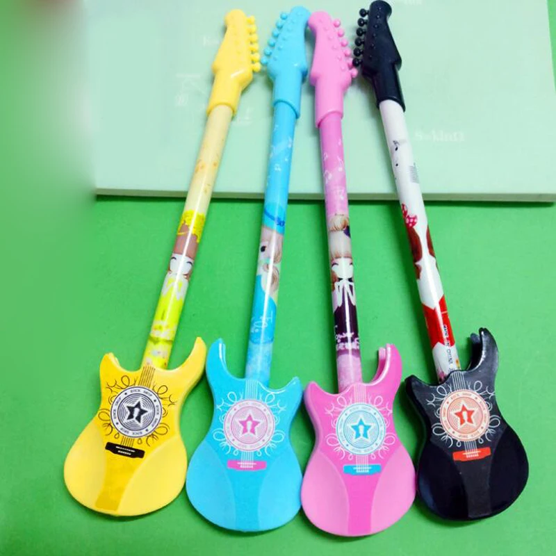 

Novel Fashion guitar black red blue 3 colors Gel pen Office School Supplies student Pens Pencils Writing Supplies Gel Pen
