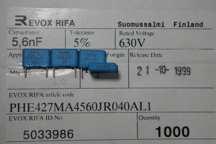 2019 горячая распродажа 10 шт./30 шт. RIFA PHE427 Новый 0 0056 мкФ/630 v 5.6nf 5600pf 5n6 562 пленочный