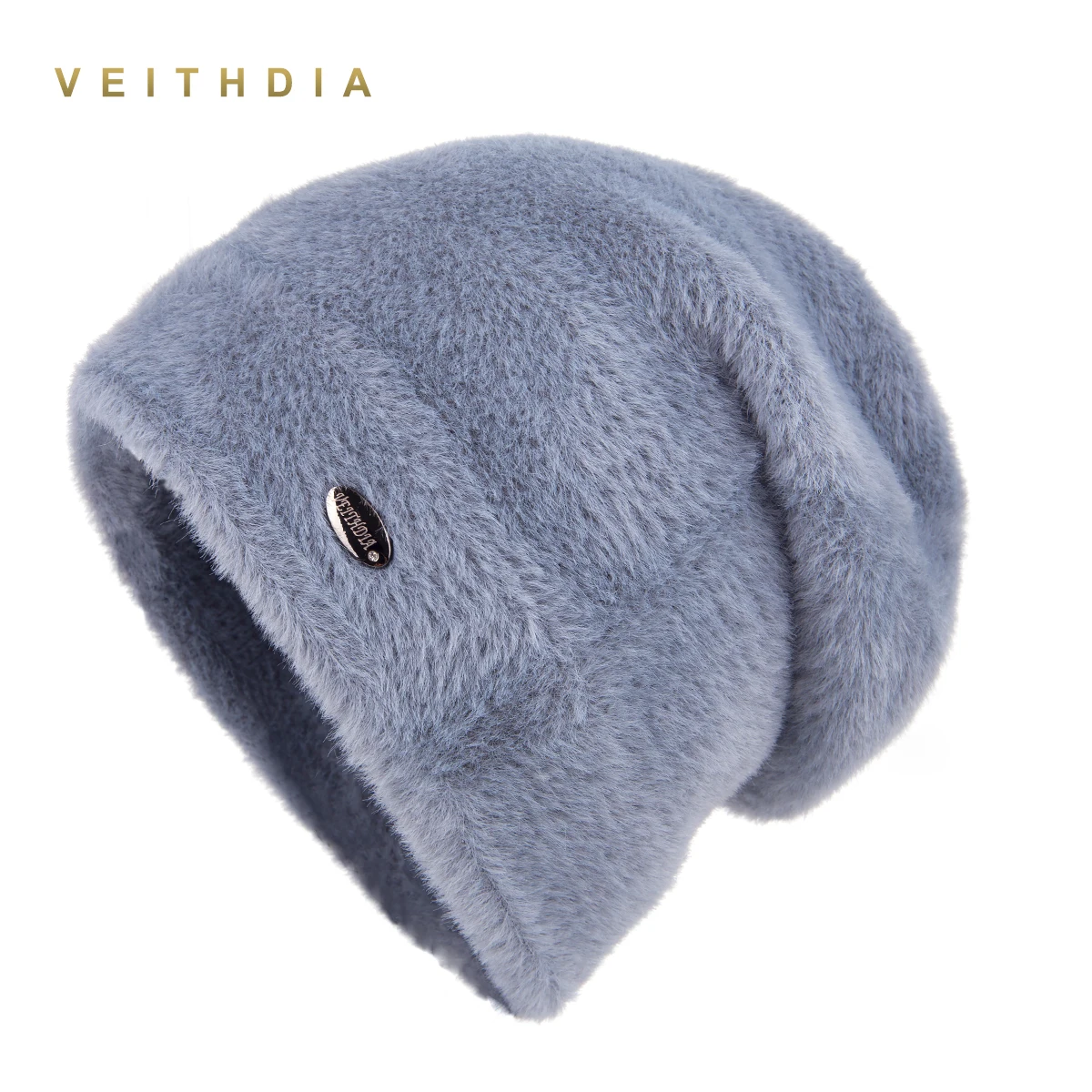 

VEITHDIA High Quality Women Winter Hats Fashion Rabbit velvet Knitted Like Mink Fur Hat Female Girl Double thickening Beanies