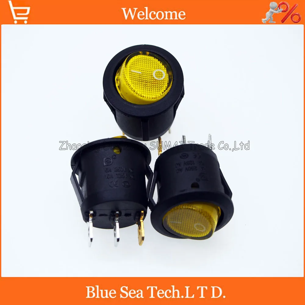 

3 Pin LUMINATED Round Rocker Switch,Yellow light button switch for Power,car etc.10A/125VAC,6A /250VAC,Dia:20mm