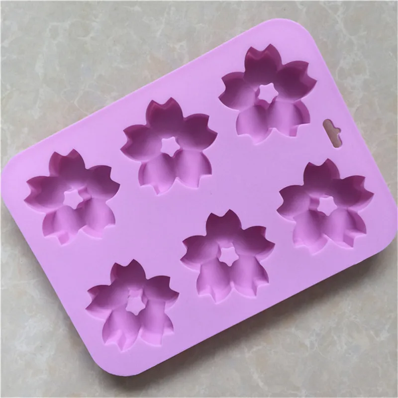 SEAAN 6 Flowers Sakura Silicone Cake Mold Handmade Soap Molds Six Cherry Blossom Jelly Mould Cake Making for Baking
