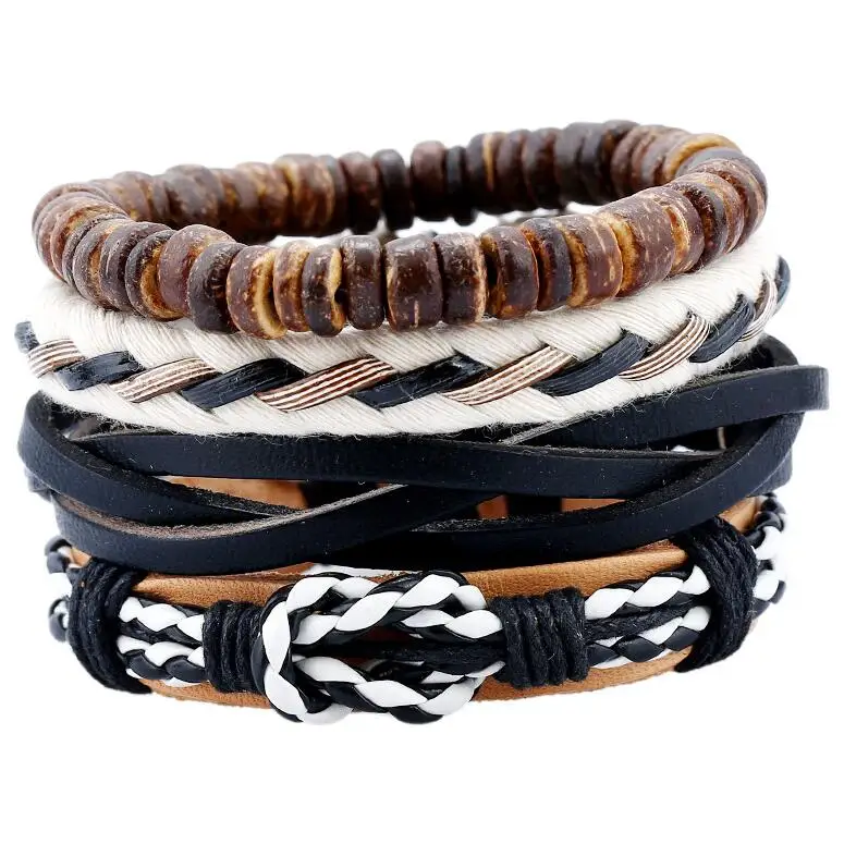 Модные Винтажные мужские ювелирные изделия в стиле хиппи, многослойные плетеные кожаные браслеты, набор бусин, Ретро стиль, плетеная веревка, цепочка, браслеты