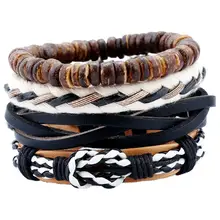 Модные Винтажные мужские ювелирные изделия в стиле хиппи, многослойные плетеные кожаные браслеты, набор бусин, Ретро стиль, плетеная веревка, цепочка, браслеты